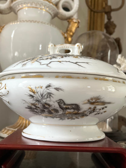 Live 09/22 Exceptional 19th C Haviland Limoges Hand-Painted Pastoral & Game Covered Vegetable Dish