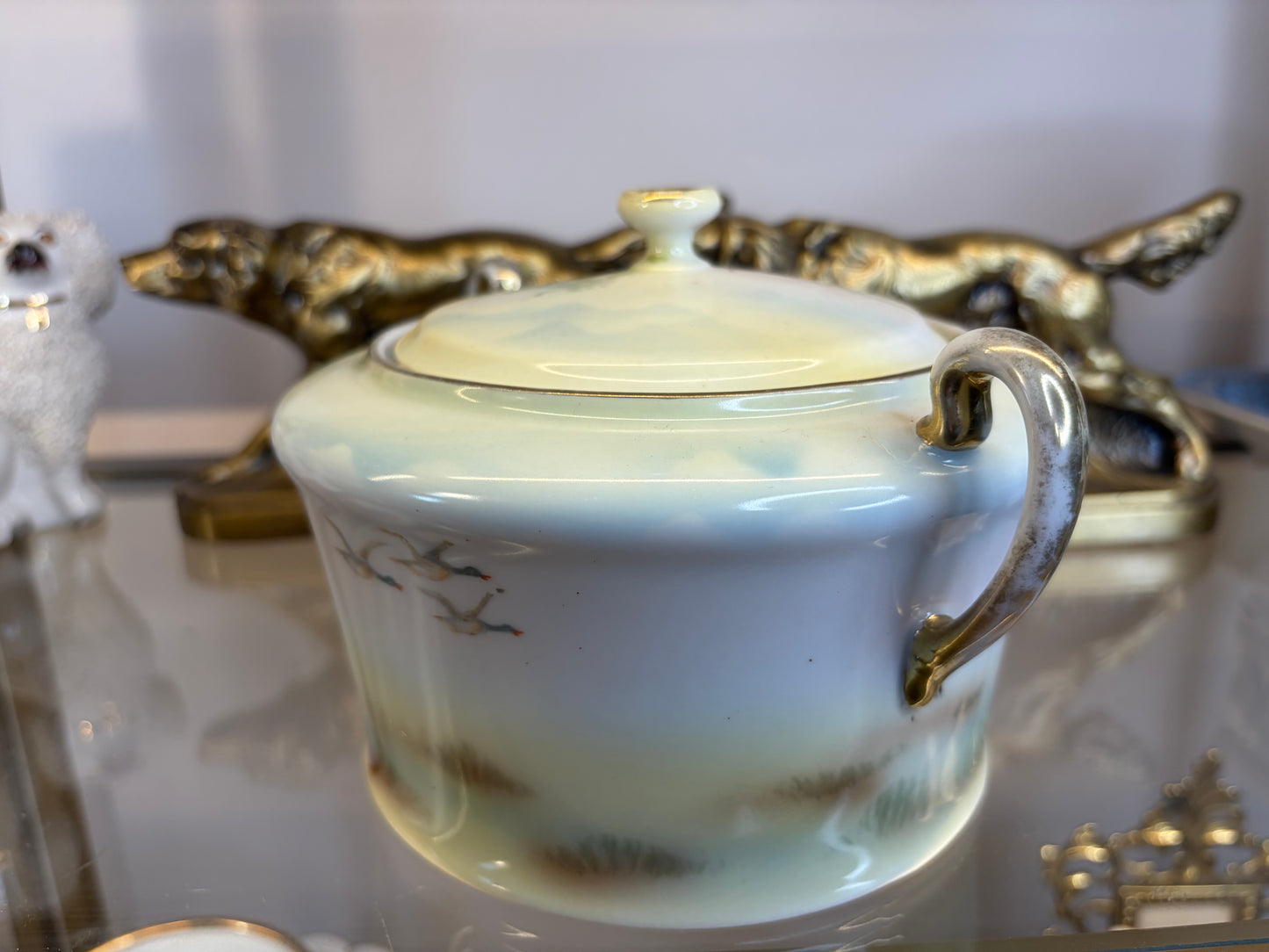 Handpainted Bavarian hunting scene lidded bowl!