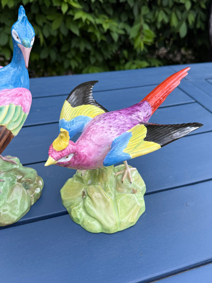 Rare - Antique Pair Copeland Spode China Porcelain Birds, Circa 1915 | English Hand-Painted Figures