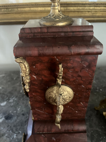 Exceptional Antique Rococo S. Marti France Rouge Griotte Marble And Bronze Ormulu Mantle Clock Circa 1860-1870