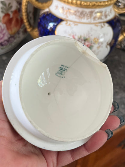 Live 08/04 Antique Coalport “Sevres Group” Lidded Pot| Cobalt Blue, Hand-Painted Florals & Gilt | c. Late 1891 -1920 Green Backstamp