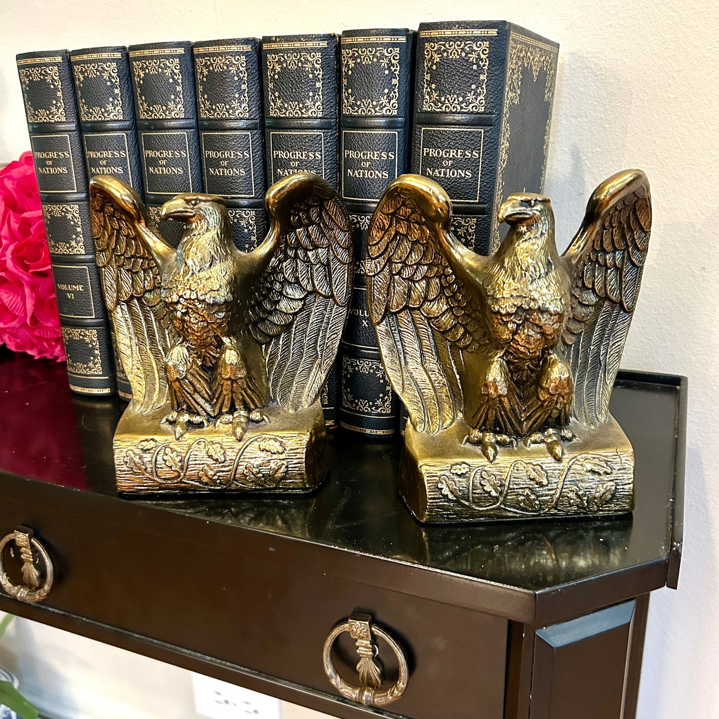 pair of handsome & heavy brass federalist eagle bookends