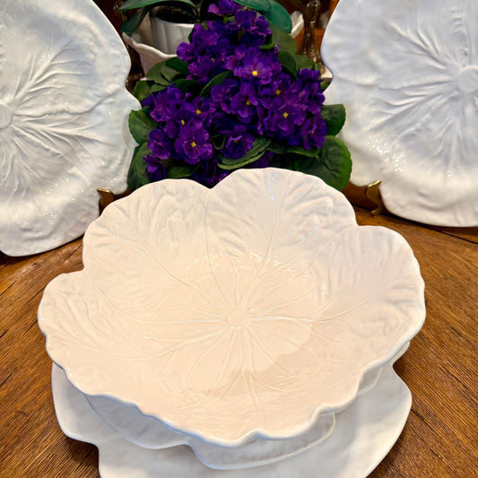 Vintage Bordallo Pinheiro White Scalloped Cabbageware Centerpiece Bowl | Made in Portugal | 11” x 3.5”