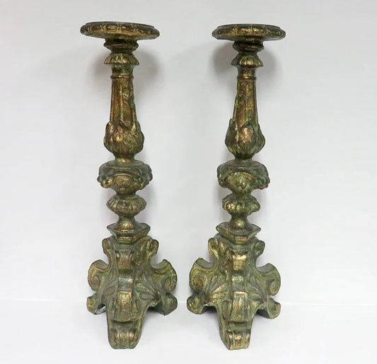Spectacular pair of baroque  claw leg chippendale pillar candle holders