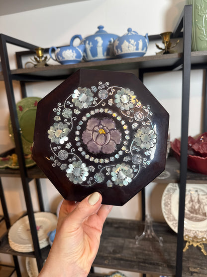Vintage Korean Mother-of-Pearl Inlaid Octagonal Lacquer Tray