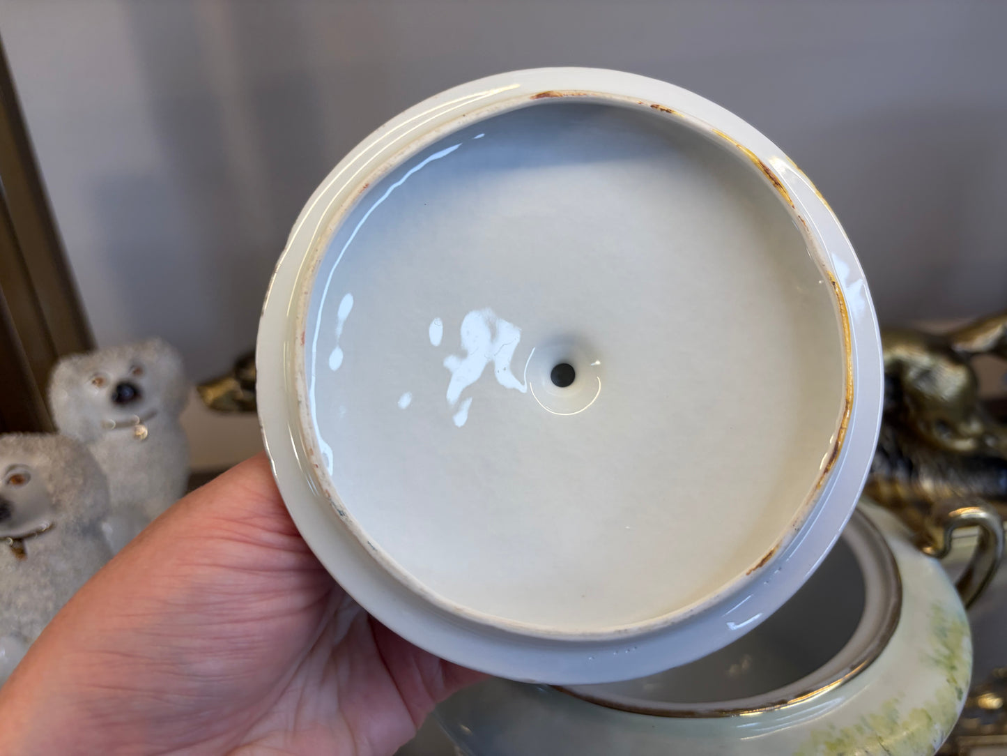 Handpainted Bavarian hunting scene lidded bowl!