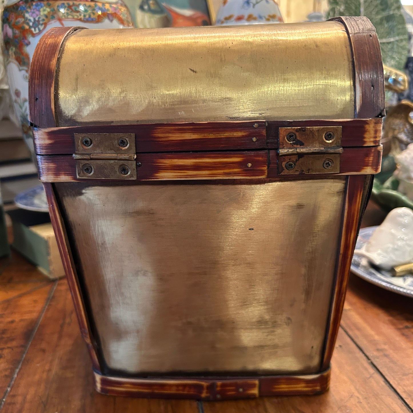 Chic Rustic brass and burnt bamboo storage chest trunk