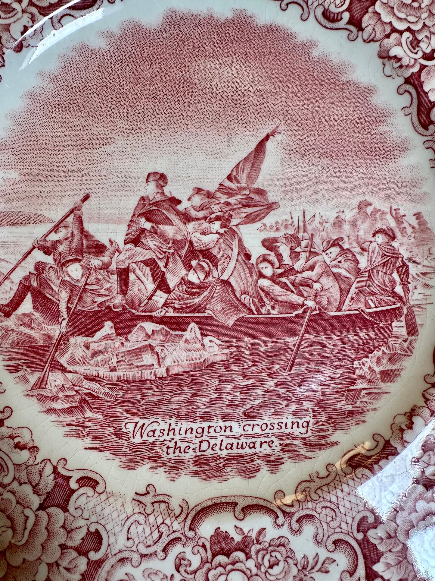 Vintage Crown Ducal George Washington Crossing the Delaware Red Transferware Plate | 10”