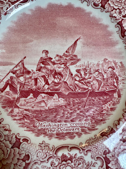 Vintage Crown Ducal George Washington Crossing the Delaware Red Transferware Plate | 10”