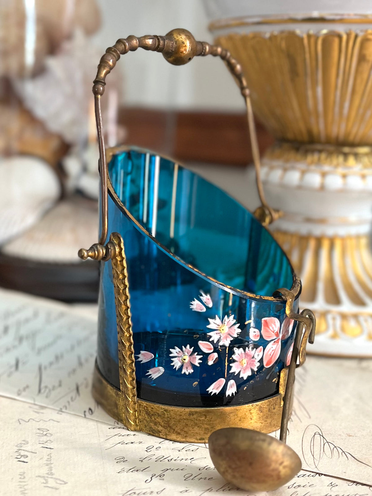 French Enameled Glass Seau à Glace in Bronze Doré Frame, c. 1890–1910