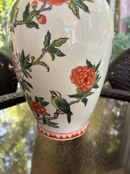 Beautiful 14.5” tall floral and bird vase!
