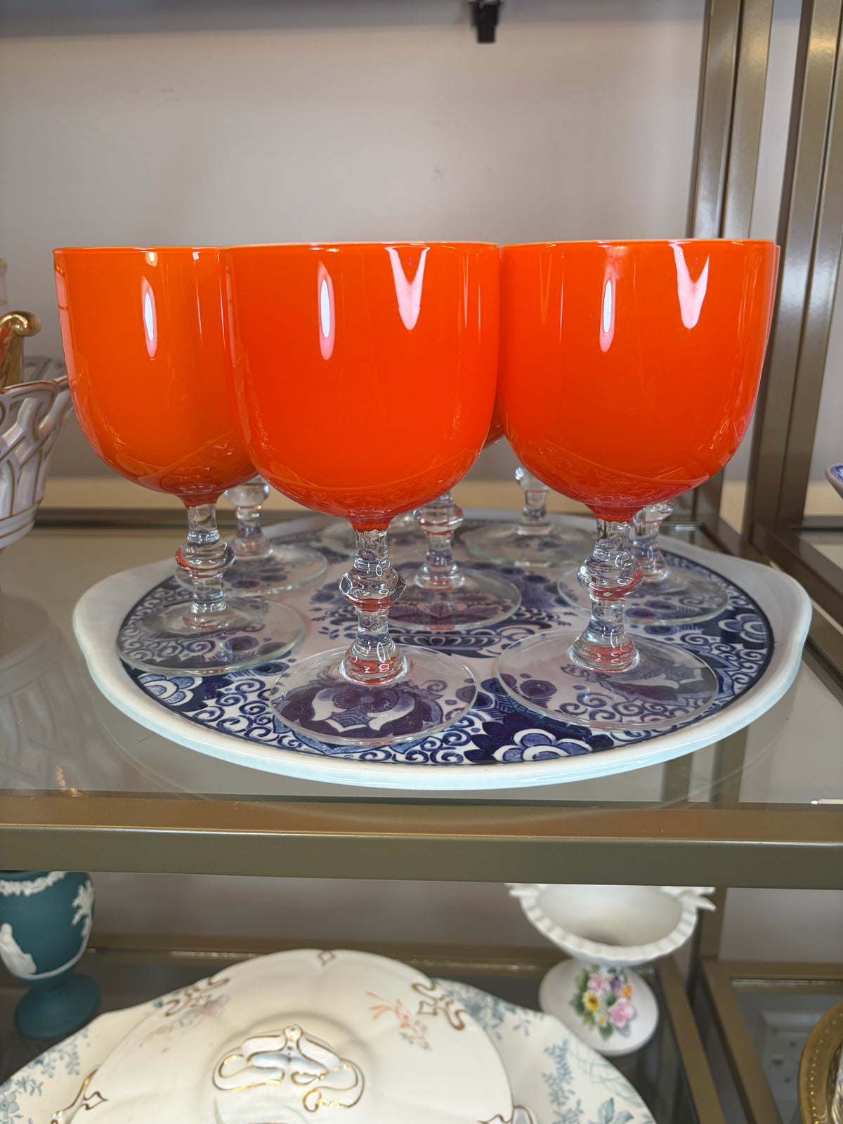 Stunning Carlo Moretti Italian orange encased white wine glasses set of 4! Two sets of 4 available; sold separately!