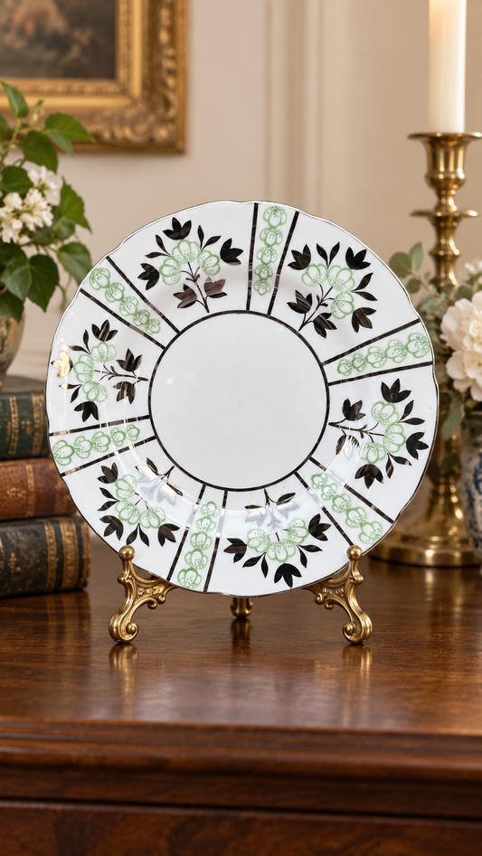 Vintage Wedgwood Floral Plate Green Black and Gold English China Decorative Wall Plate