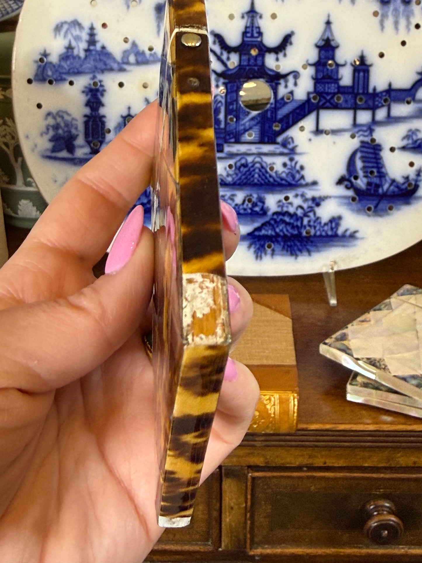 Antique Tortoiseshell & Silver Inlaid Calling Card Case | Georgian/Victorian Era | 4” x 3” | As-Is