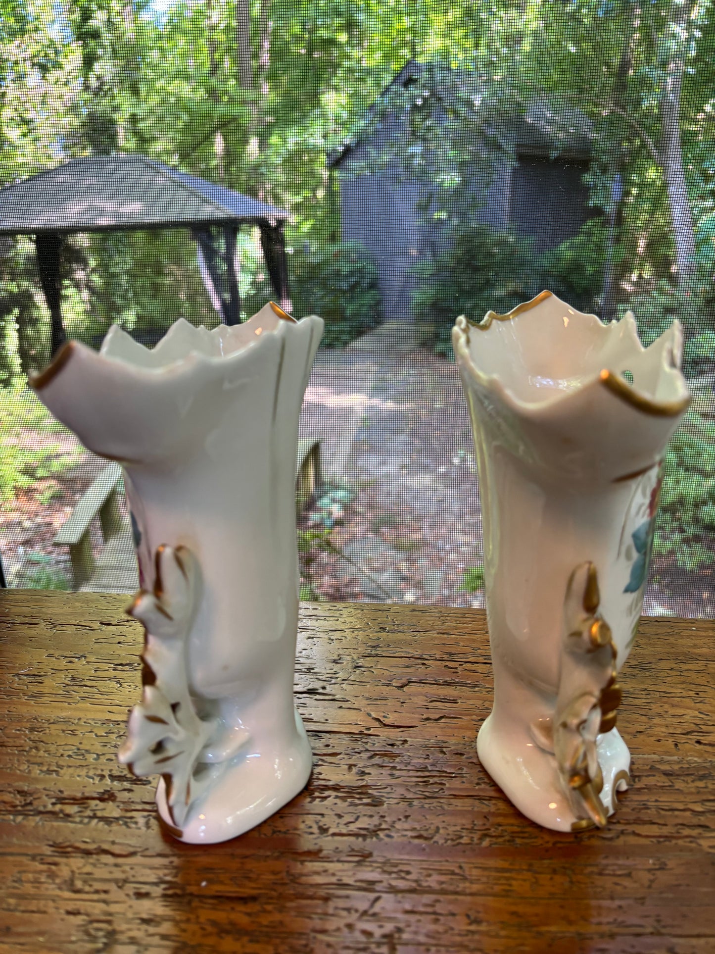 Lovely Vista Alegre floral and gold vases pair!