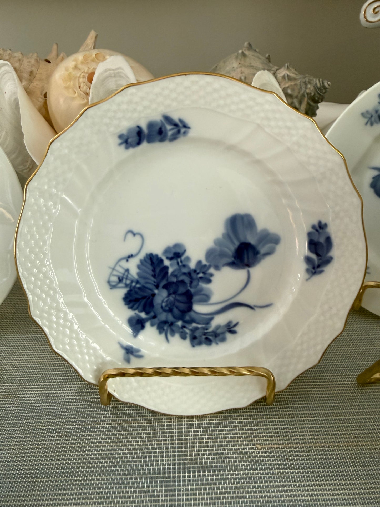 Vintage Set of 5 Blue Flowers by Royal Copenhagen - Blue & White Porcelain Bread & Butter Plates
