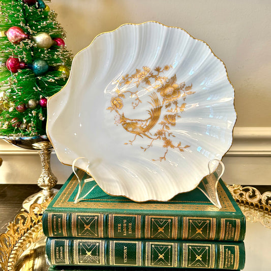 Vintage white & gold floral clam shell dish made in Limoges France