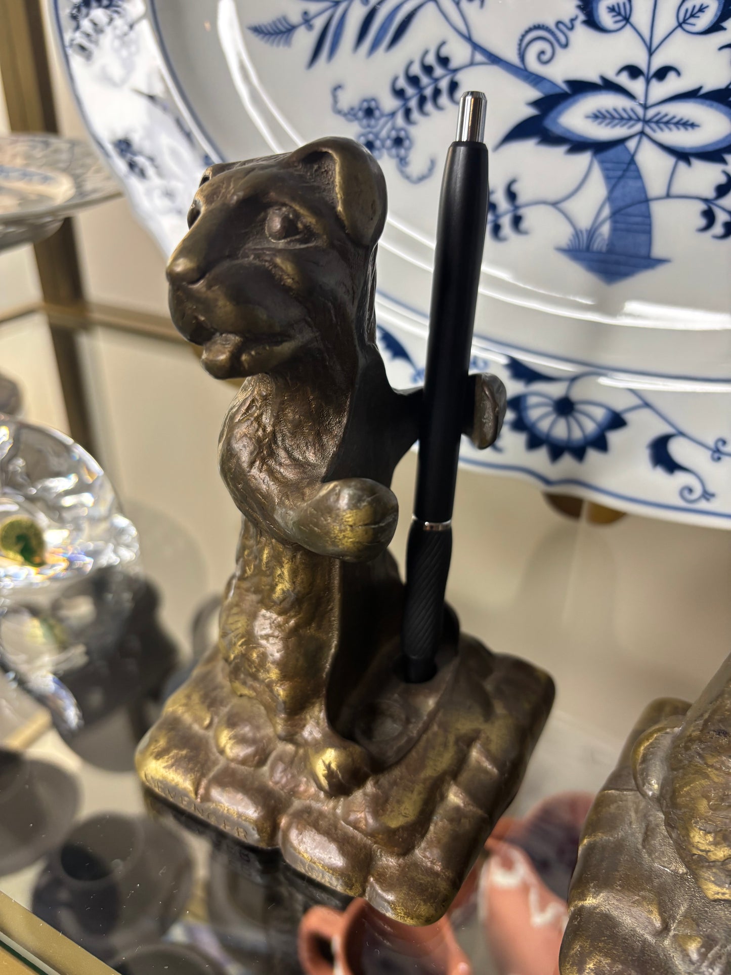 Vintage Levenger bronze dog pen holder! Two available; sold separately!