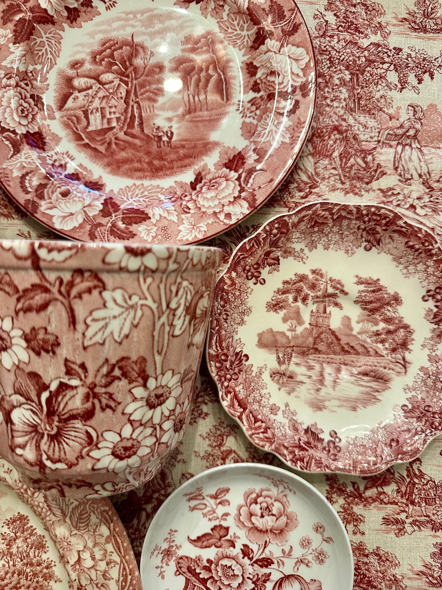 Antique James Kent Pink Floral Transferware Ironstone Cachepot, 4”