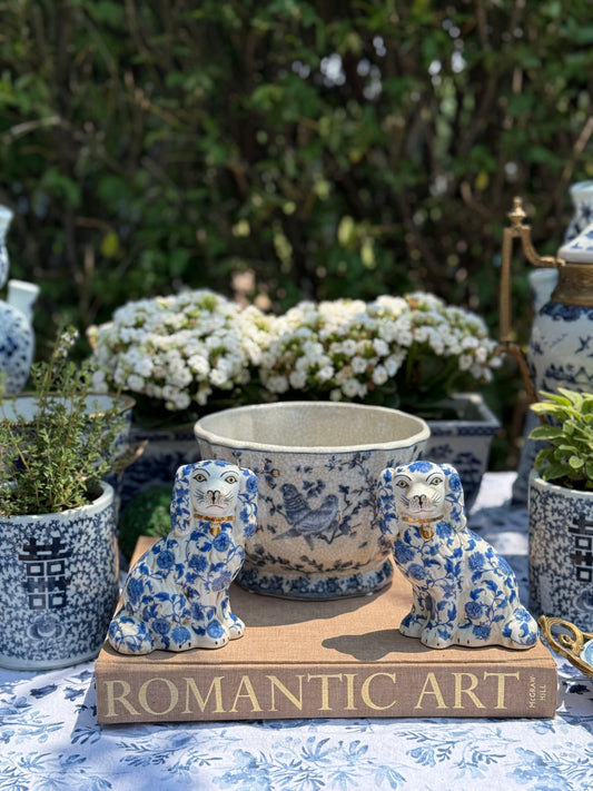 NEW - Blue & White Porcelain Planter, Parrot, 9"D