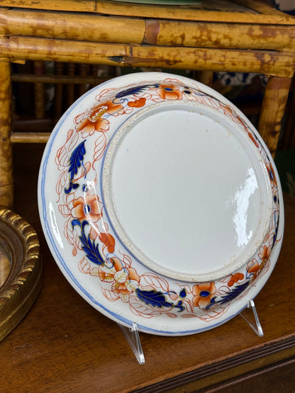 RESERVED - YVONNE - Antique English Ironstone Imari Floral Shallow Bowl | Cobalt Blue, Iron Red & Gilt | Staffordshire Style | 10”D **small chip**