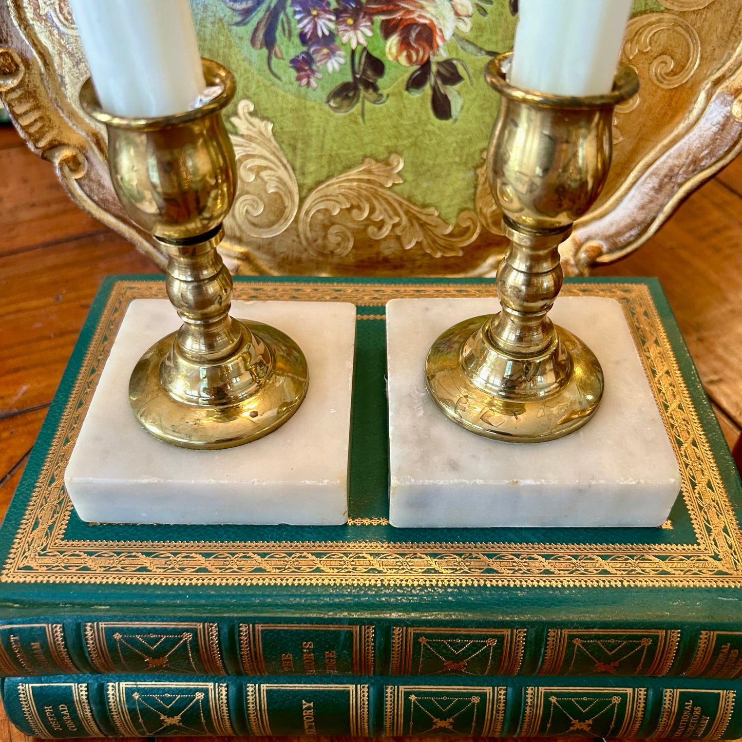 Vintage brass & marble candlesticks