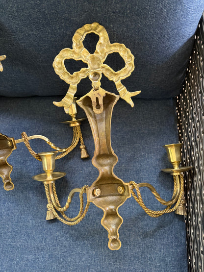 Lovely brass bow sconces with rope and tassel designs pair!