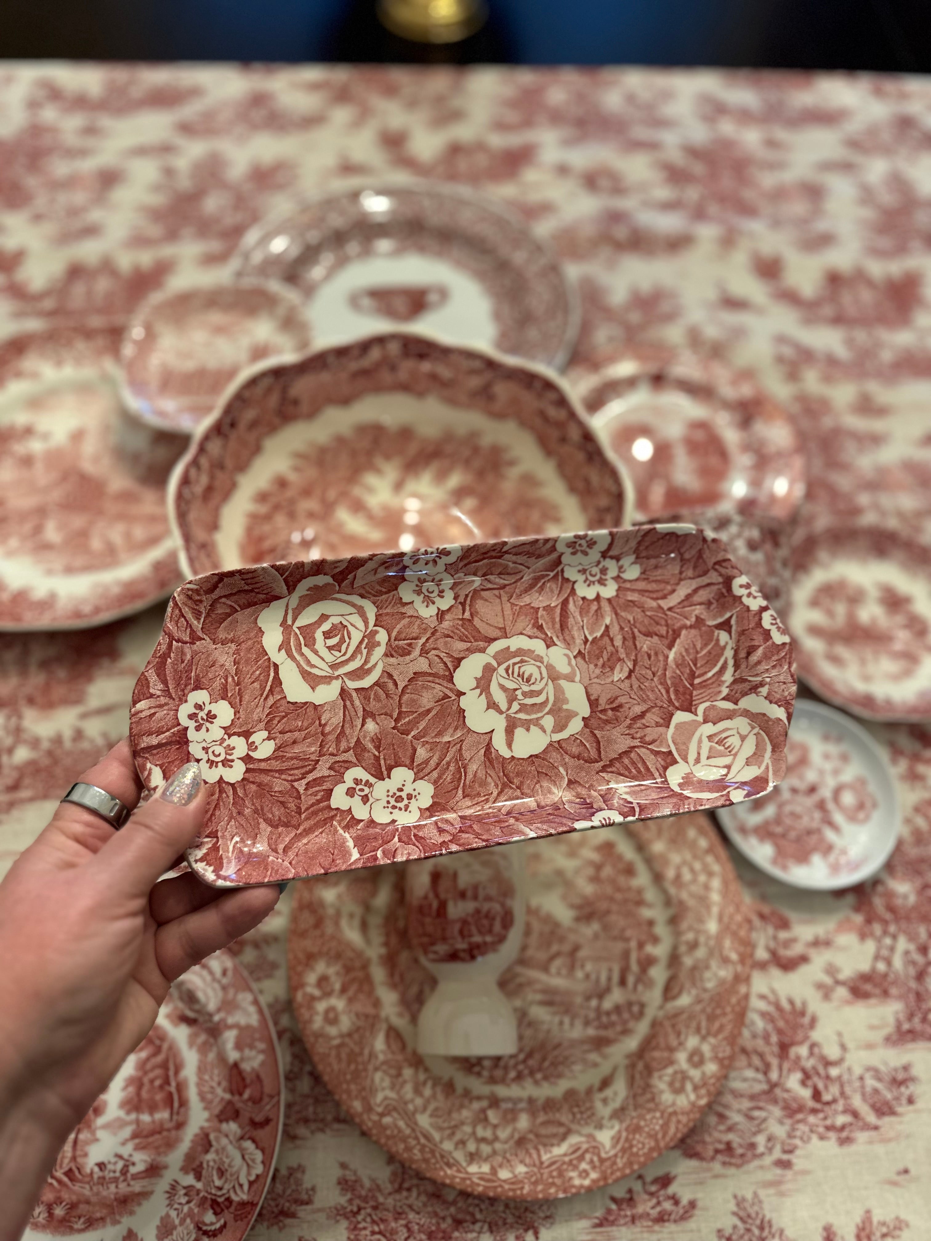 Burleigh pink victorian chintz オクタゴナル Burleigh “Victorian Chintz” Pink Transferware Sandwich Tray