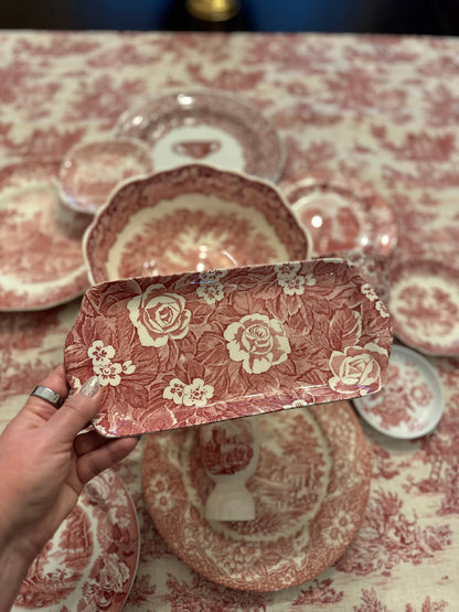 Burleigh “Victorian Chintz” Pink Transferware Sandwich Tray / Platter | England, c. 1960s–1990s