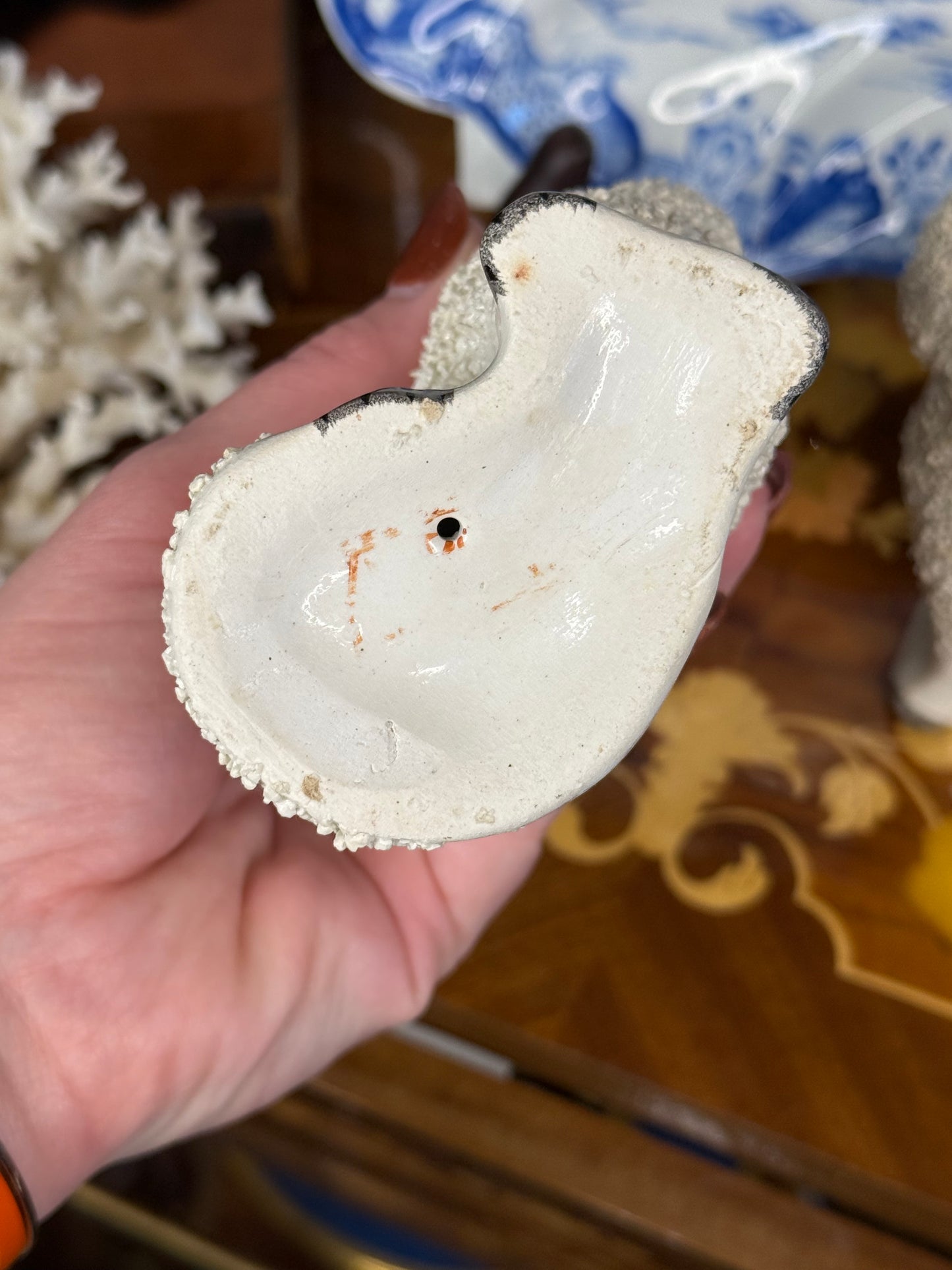 Pair of Sanded English Pottery Poodles 1920s, 4.5” Tall - Pristine!