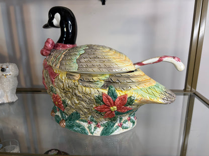 Beautiful Christmas goose tureen with ladle!