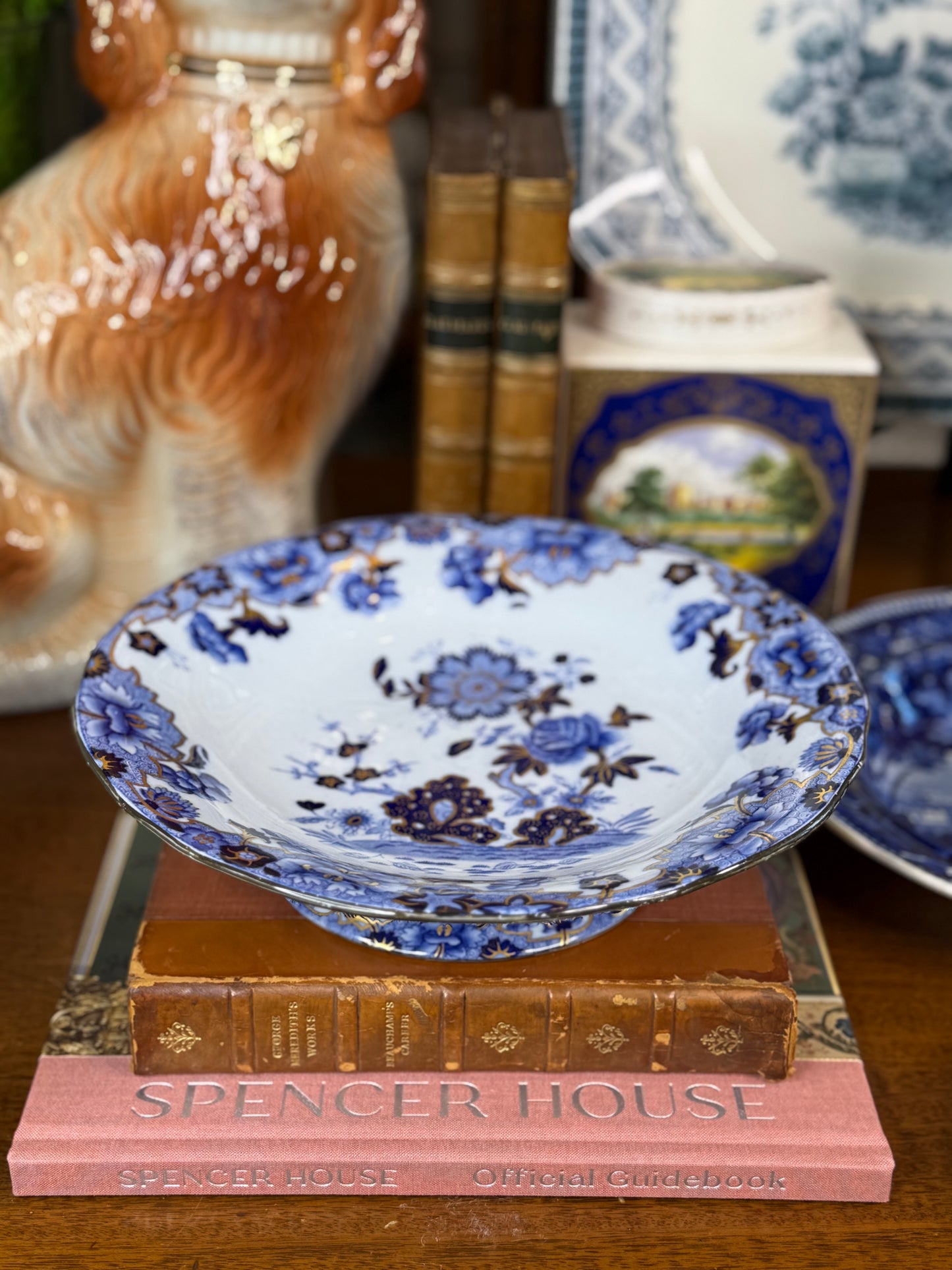 Antique 1815Copeland Spode Pattern 3702 Footed Pedestal Bowl | New Stone China Chinoiserie | Blue, White & Gilt