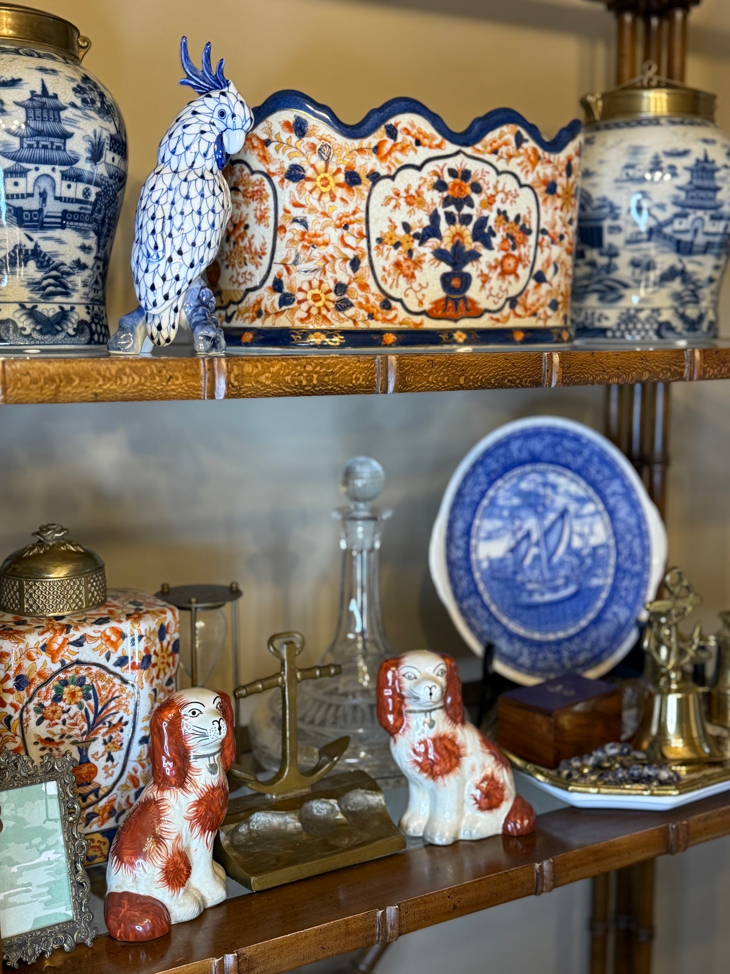 Danny’s Fine Porcelain: Red/White, 6” Tall Mantle Spaniel Dog Pair