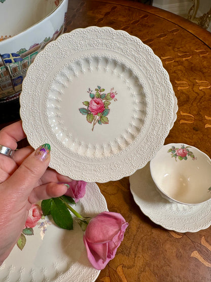 Vintage Copeland Spode “Billingsley Rose” 5-Piece Place Setting, Service for 4 | Jewel Embossed English Floral China