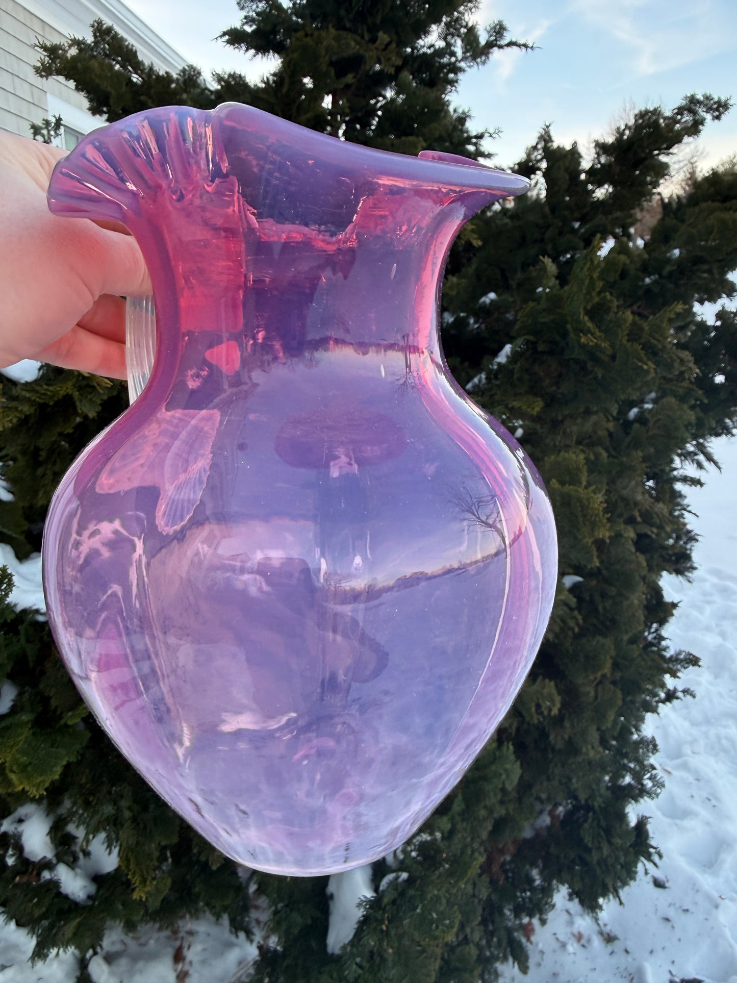 Vintage Pink Blown Glass Large Pitcher