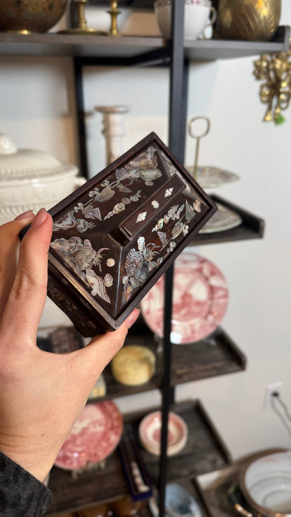 Wooden box with mother of pearl design