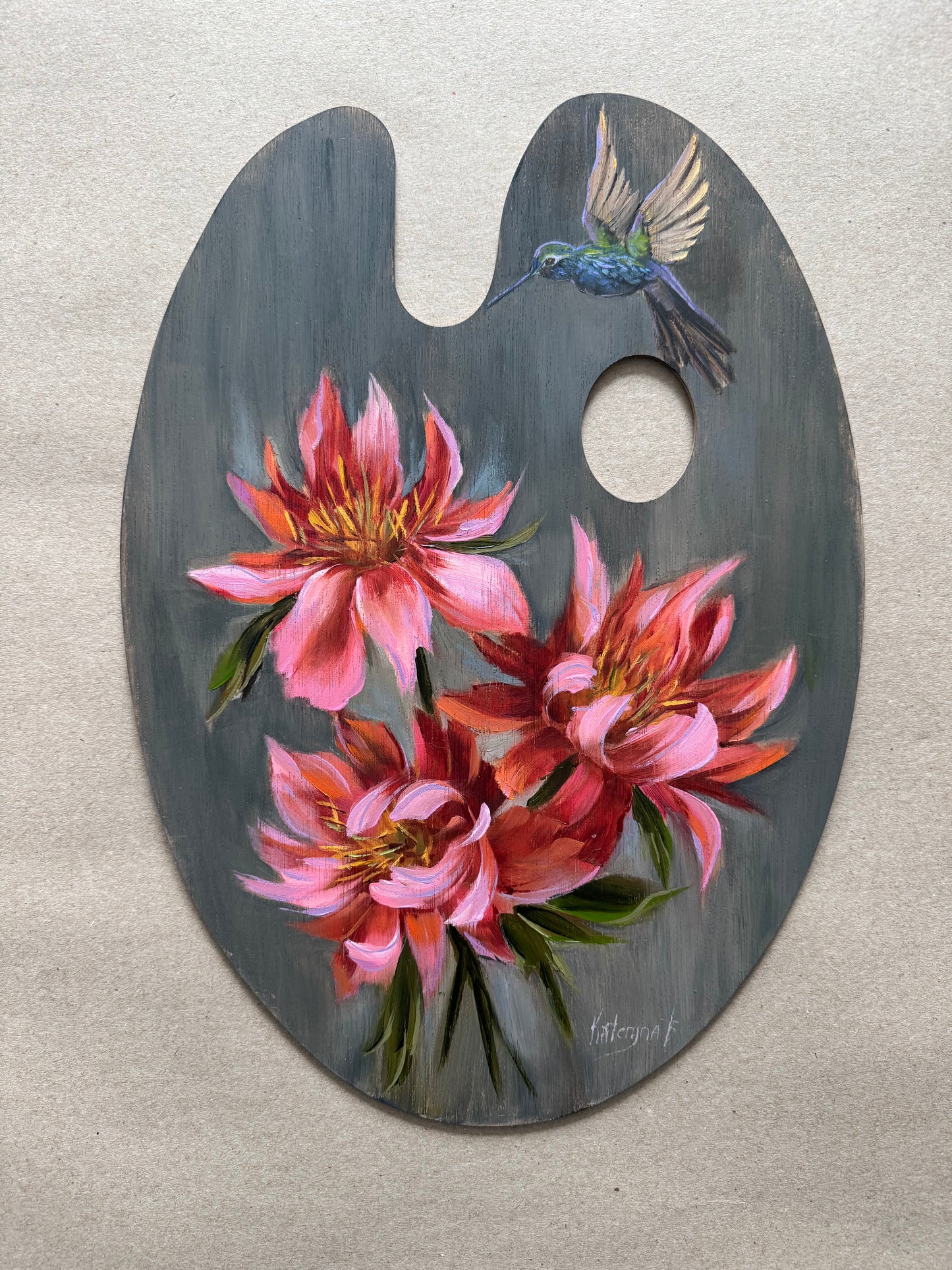 Hummingbird on an artist palette