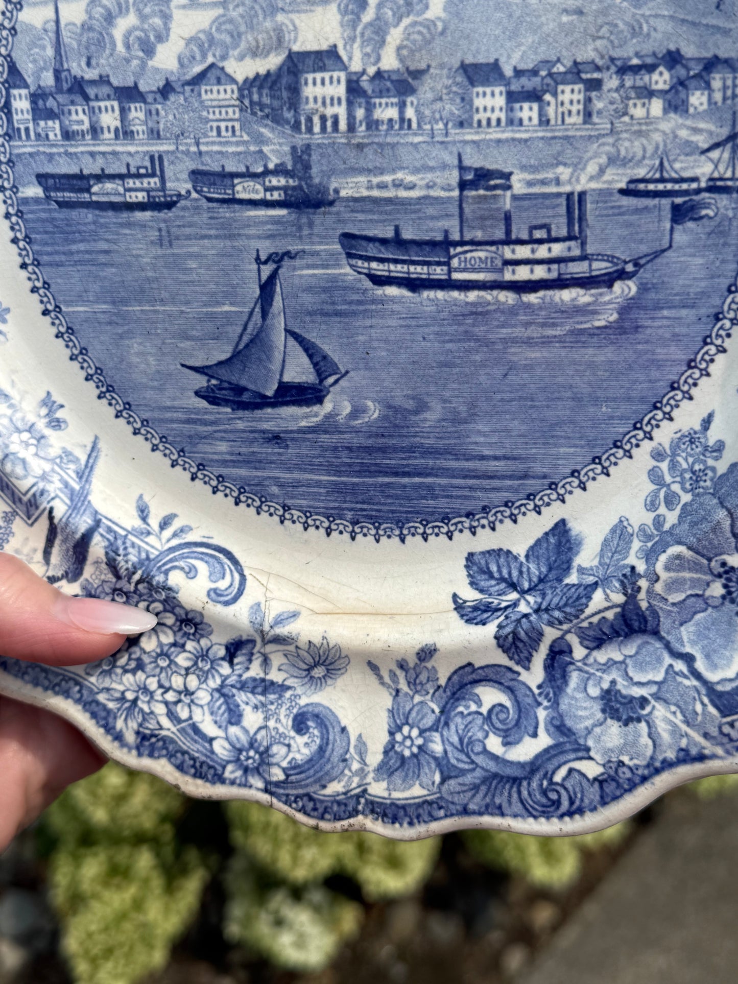 RESERVED - ANGIEFRIEND - RARE Antique c. 1830 Clews Historical Staffordshire Blue Transferware “Picturesque Views – Pittsburgh, PA” Plate | AS IS