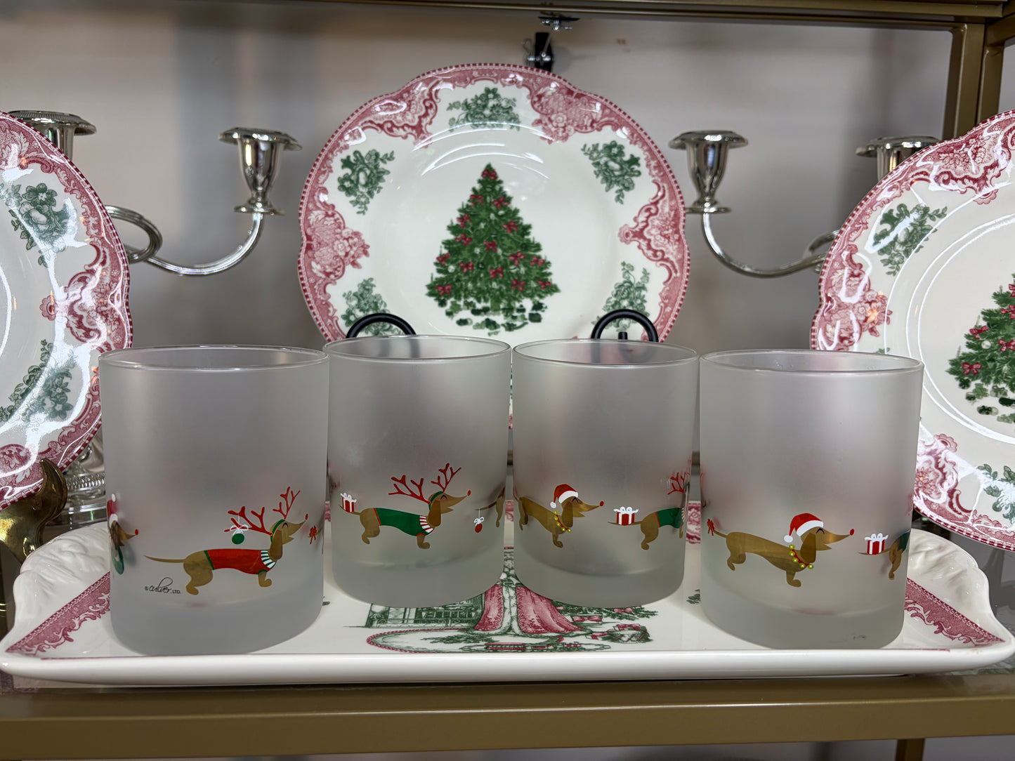 Sweetest Culver holiday Dachshund glasses set of 4!