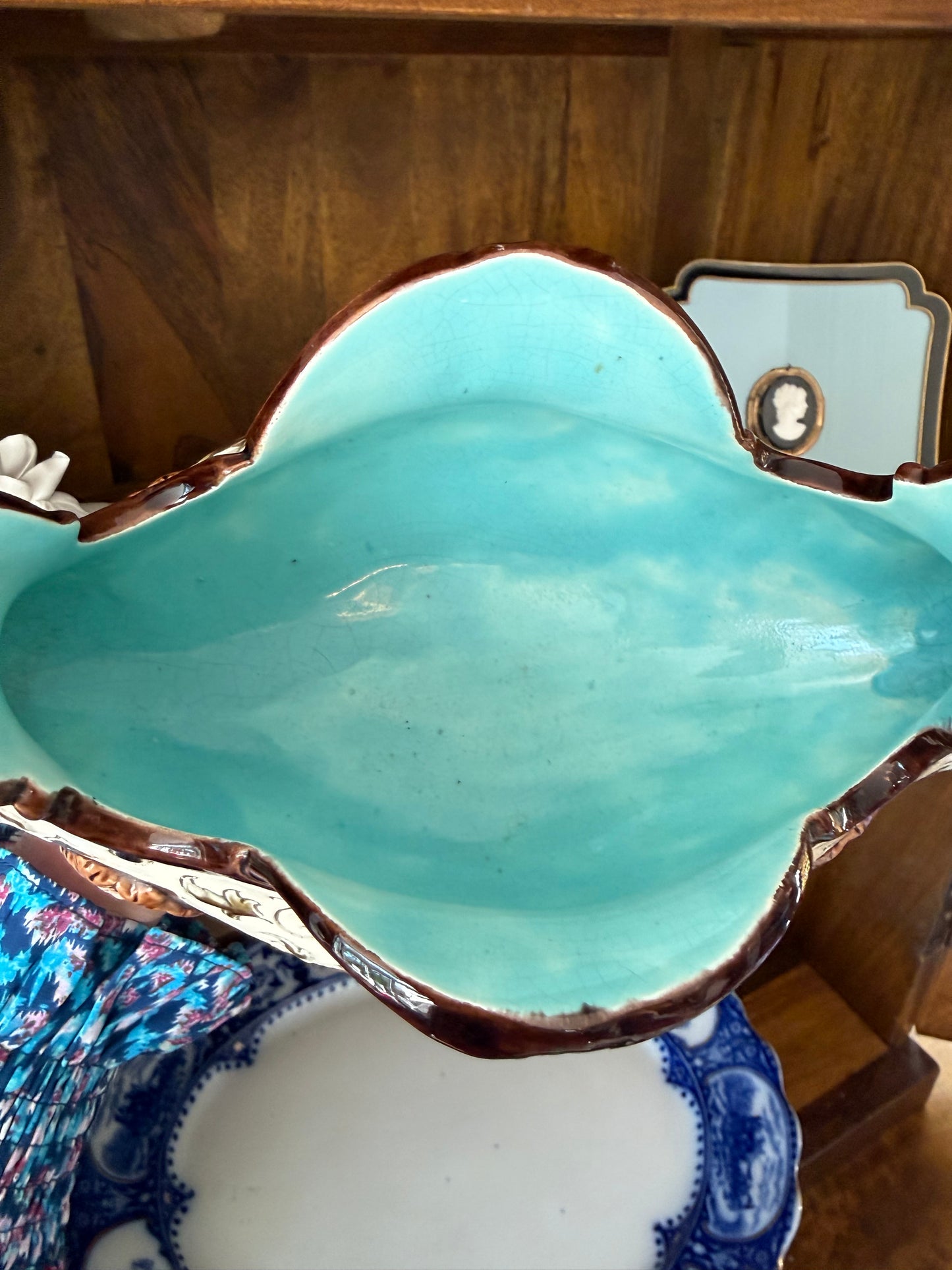 Antique Majolica 12” Pedestal Centerpiece Jardinière