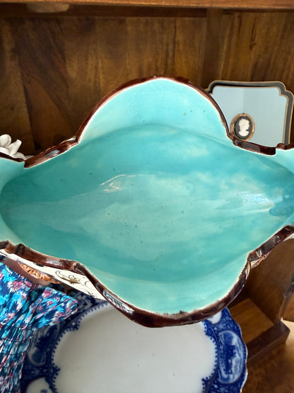 Antique Majolica 12” Pedestal Centerpiece Jardinière
