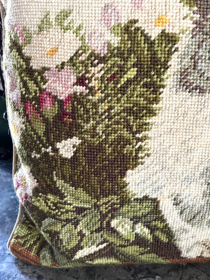 Lovely Large Vintage Needlepoint Cat Pillow - Zippered - Includes Insert