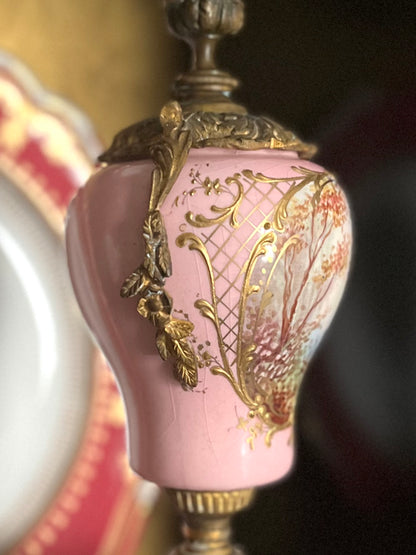 Antique French Sevres Style Porcelain & Bronze Ormolu Garniture Urns – Hand Painted Landscapes