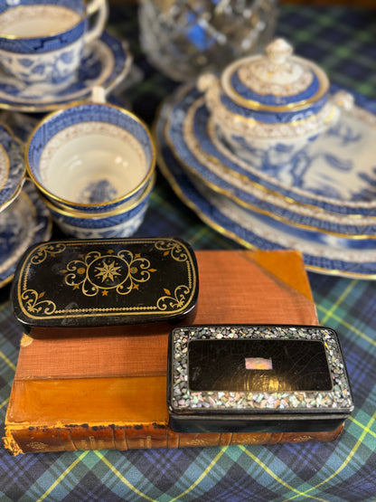 Antique Papier-Mâché Trinket Boxes | Set of 2 | Mother-of-Pearl Inlay & Gilt Decoration
