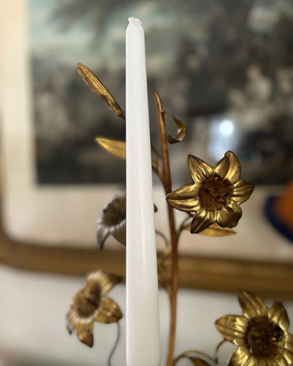 Antique French Tole Three-Light Gilt Floral Candelabra, Church Alter Style
