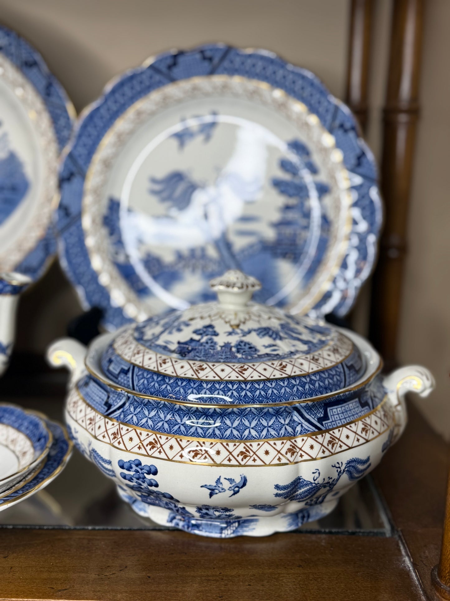 RESERVED- YVONNE - Vintage 1950's Booths Real Old Willow | Scalloped 8"D Tureen Blue & White | English Transferware | A8025