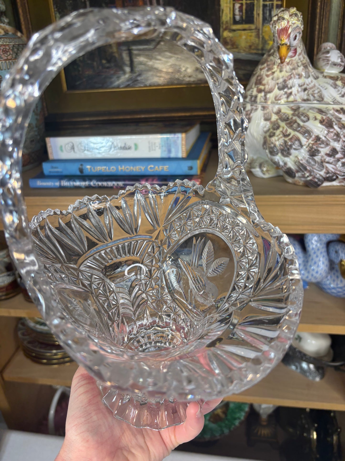 Vintage Hofbauer "Byrdes" Collection crystal basket with cut crystal and bird designs!