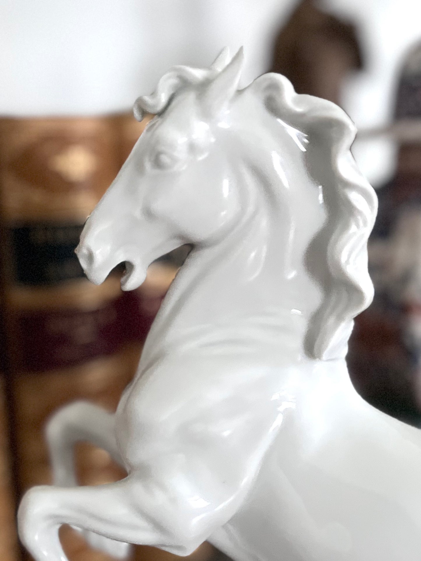 Majestic Blanc de Chine Wier Rearing Stallion Statue - Marked