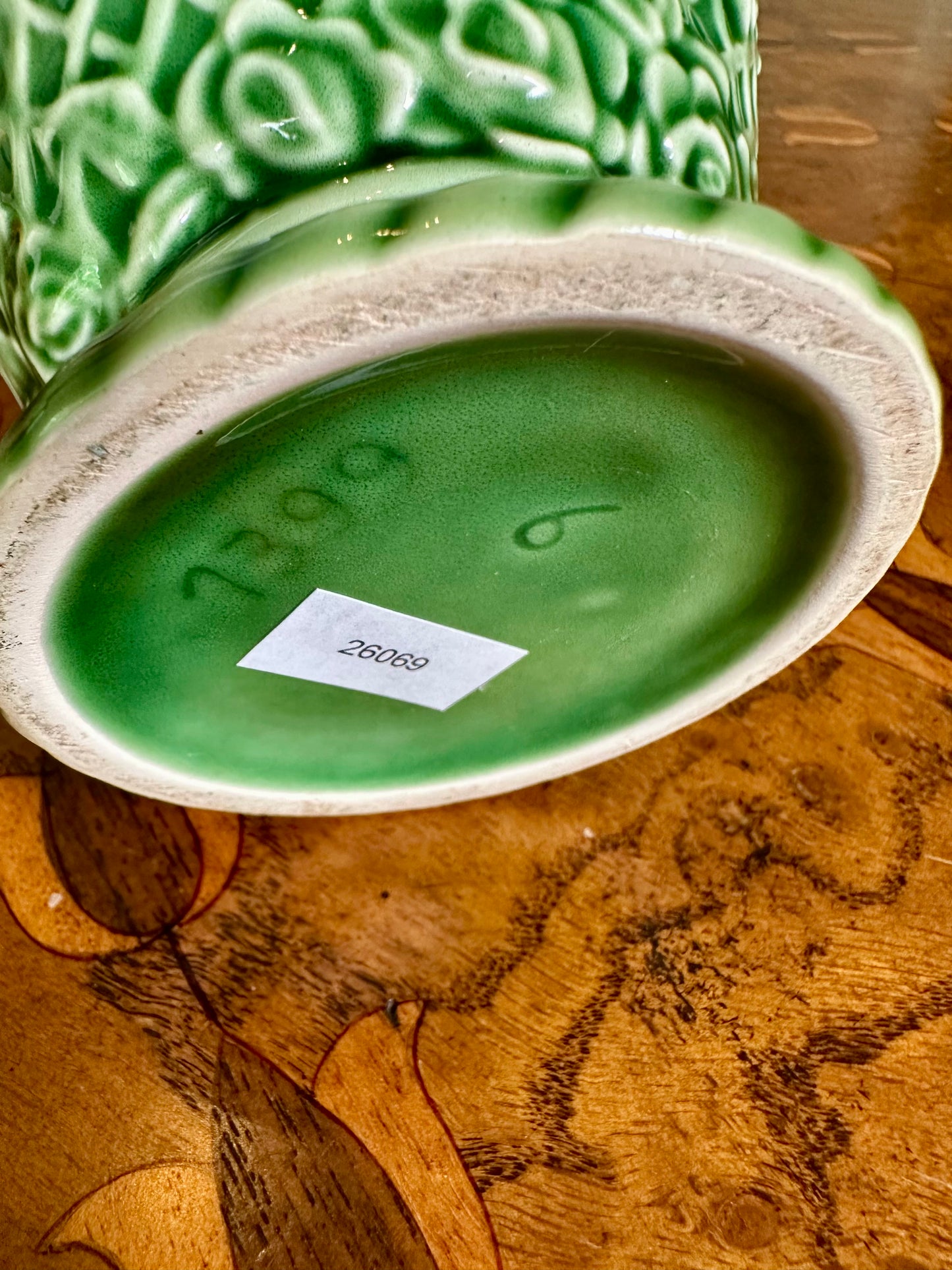 Vintage Bordallo Pinheiro Rose Garden Green Majolica Pitcher | Portugal
