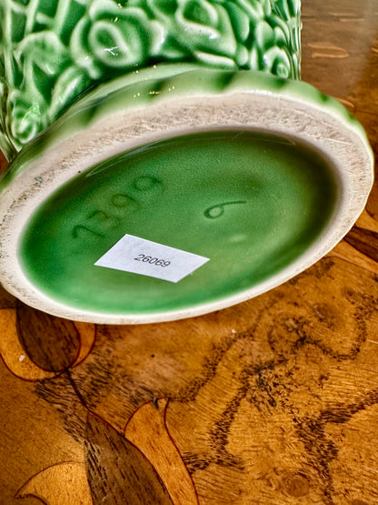 Vintage Bordallo Pinheiro Rose Garden Green Majolica Pitcher | Portugal